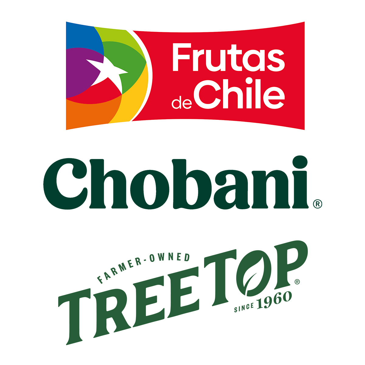 Logos: Frutas de Chile, Chobani and TreeTop.
